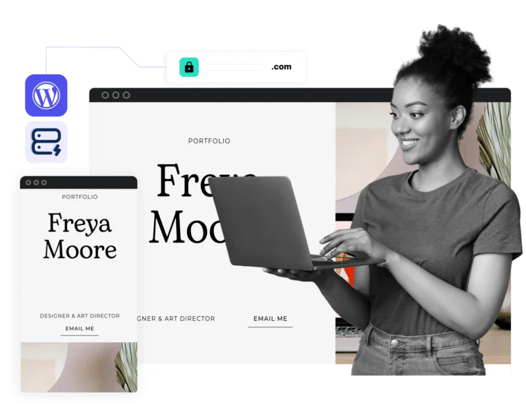 a lady with a laptop looking at her website on cheap hosting south africa